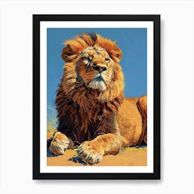 African Lion Relief Illustration Resting 1 Art Print