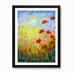 Blooming poppies in the moonlight Art Print