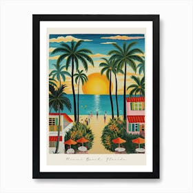 Poster Of Miami Beach, Florida, Matisse And Rousseau Style 3 Art Print