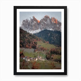 Small Village Next To The Forest And Mountains Autumn Oil Painting Landscape Art Print