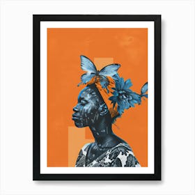 Woman With Butterflies On Her Head Art Print