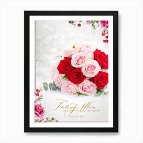 Bouquet Of Vibrant Red And Pink Roses Intertwined With Delicate Babys Breath Cascading As A Lush (1) Art Print