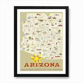 Arizona Map, Vintage Travel Poster Art Print