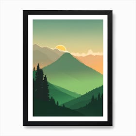 Misty Mountains Vertical Background In Green Tone 15 Art Print