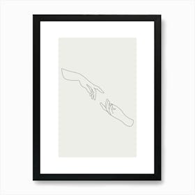 Creation Of Adam Monoline Asthetic Mnimalist Drawing Art Print