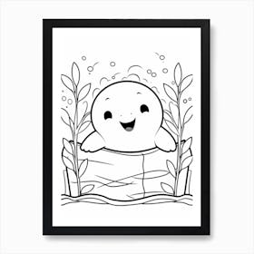 Line Art Jungle Animal Manatee 4 Art Print