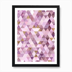 Abstract Triangle Geometric Pattern in Pink and Glitter Gold n.0002 Art Print