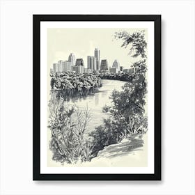 Mount Bonnell Austin Texas Black And White Drawing 1 Art Print