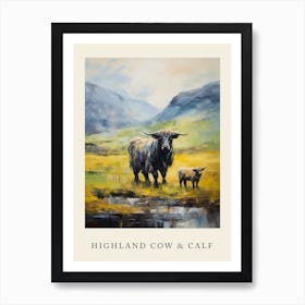 A Highland Cow & A Calf Impressionism Poster 2 Art Print