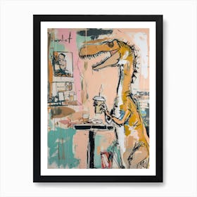 Graffiti Style Dinosaur Drinking A Coffee In A Cafe 4 Art Print