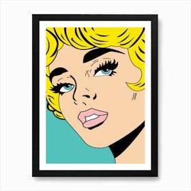 Pop Art Blonde Woman, Closeup Face Art Print