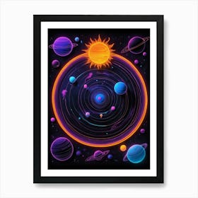 Default Neon Black Light Sgraffito Solar System 3d Illustratio 0 (1) Art Print