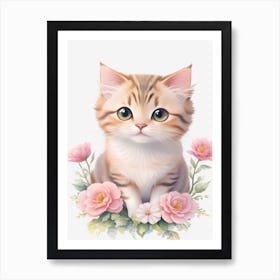 Beautiful Cat With Flowers Art Print