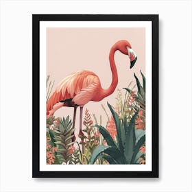 Andean Flamingo And Bromeliads Minimalist Illustration 3 Art Print