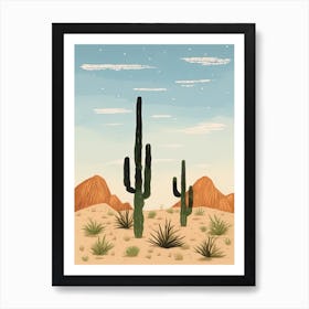 Desert Cactus Landscape Illustration 5 Art Print