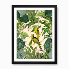 Green Jungle Parakeets Art Print