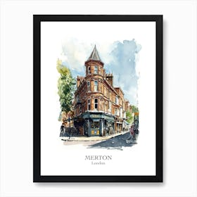 Merton London Borough   Street Watercolour 2 Poster Art Print