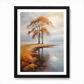 Two Trees By The Lake . 2 Art Print