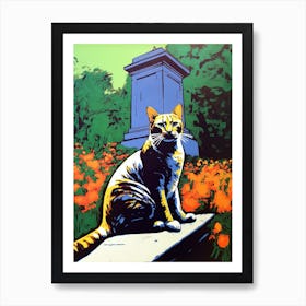 A Painting Of A Cat In Central Park Conservatory Garden, Usa In The Style Of Pop Art 02 Art Print