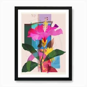 Hibiscus 1 Neon Flower Collage Art Print