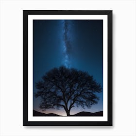 Tree In The Night Sky milky way Art Print