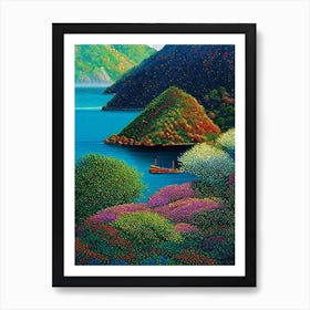 Flores Island Indonesia Pointillism Style Tropical Destination Art Print