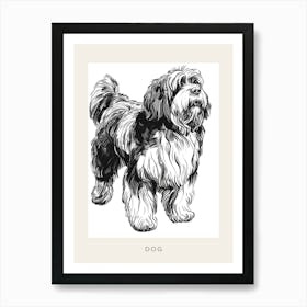 Long Hair Furry Dog Line Sketch 6 Poster Art Print