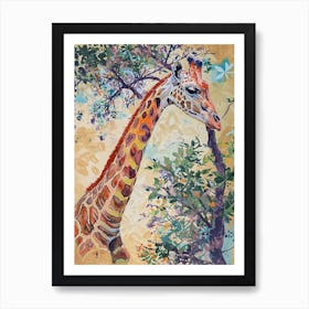 Giraffe Under The Tree Watercolour Inspired 4 Art Print
