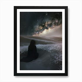 Girl In The Desert - solitude galaxy Art Print