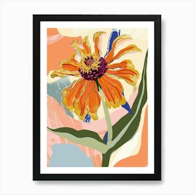 Colourful Flower Illustration Zinnia 1 Art Print