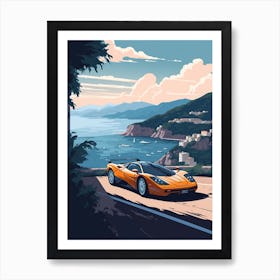 A Mclaren F1 In Amalfi Coast, Italy, Car Illustration 1 Art Print