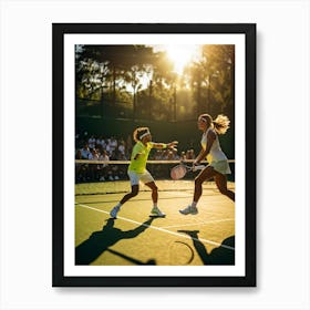 Tennis Match Captured In Natural Light Dynamic Action Shot Players Poised Mid Strike Sun Casting (6) Art Print