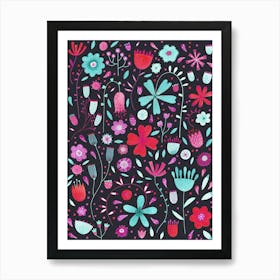 Wild Flowers On A Black Background Art Print