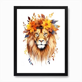 Lion Watercolour In Autumn Colours 1 Art Print