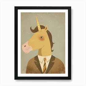 Unicorn In A Suit & Tie Mocha Muted Pastels 1 Art Print