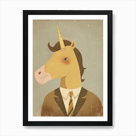 Unicorn In A Suit & Tie Mocha Muted Pastels 1 Póster