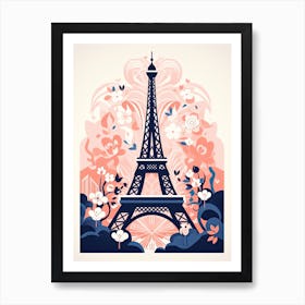 Eiffel Tower   Paris, France   Cute Botanical Illustration Travel 3 Art Print