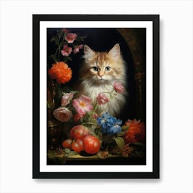 Cute Cat Rococo Style Painting 1 Art Print