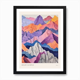 Mount Olympus Greece 5 Colourful Mountain Illustration Poster Art Print