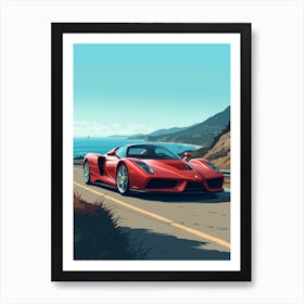 A Ferrari Enzo In The Pacific Coast Highway Car Illustration 4 Art Print