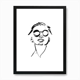 Minimalist Portrait Of A Woman With Glasses 1 Art Print