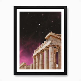 Ruins Space Digital Collage Architecture Pink Galaxy Stars Art Print