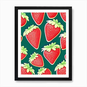 Strawberry Repeat Pattern, Fruit, Retro Drawing 2 Art Print
