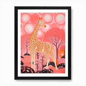 Giraffe In The Trees Cute Pink Patterns 1 Art Print