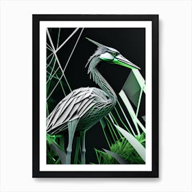 Great Blue Heron Polygonal Wireframe 1 Art Print