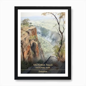 Victoria Falls National Park Zimbabwe Watercolour 2 Art Print