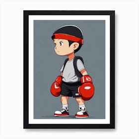 Cartoon Boy With Boxing Gloves Art Print