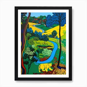 A Painting Of A Cat In Garden Of Cosmic Speculation, United Kingdom In The Style Of Pop Art 01 Art Print