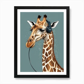 Giraffe With Headphones Canvas Print Art Print