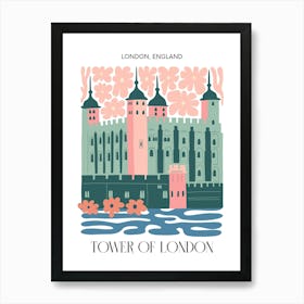 Tower Of London, England   , Travel Poster In Cute Illustration Art Print